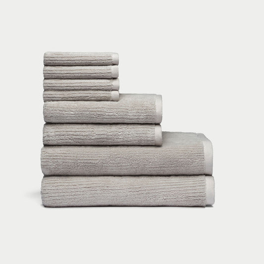 Ribbed Terry Bath Towel Set in the color Light Grey. Photo of Ribbed Terry Bath Towel Set taken with a white background. |Color:Light Grey