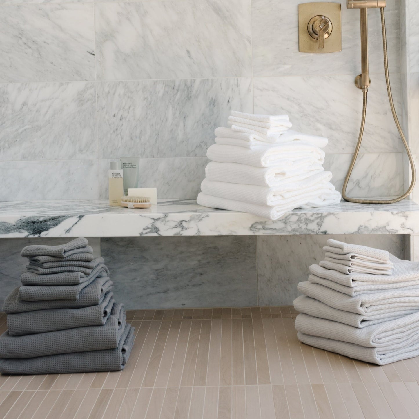 Cotton & Bamboo Waffle Bath Towel Bundle Complete Set